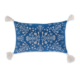 Imagem do produto Almofada Estampada com Franjas 30x50cm Azul e Branca
