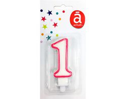 Imagem do produto vela de aniversário número 1 actuel branco com rebordo colorido