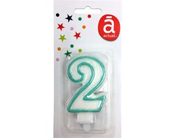 Imagem do produto vela de aniversário actuel branco com rebordo azul número 2