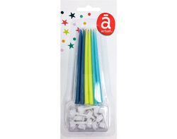 Imagem do produto velas finas de aniversário actuel azul escuro. verde e azul claro pack 12 unidades