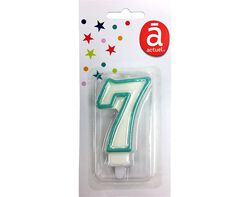 Imagem do produto vela de aniversário actuel branco com rebordo azul número 7