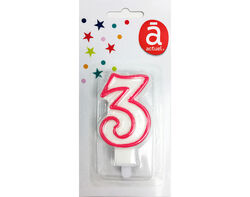 Imagem do produto vela de aniversário número 3 actuel branco com rebordo colorido