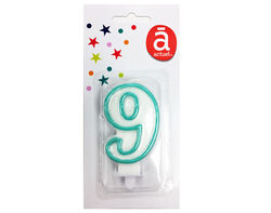 Imagem do produto vela de aniversário actuel branco com rebordo azul número 9
