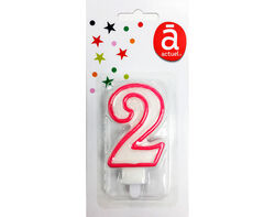 Imagem do produto vela de aniversário número 2 actuel branco com rebordo colorido