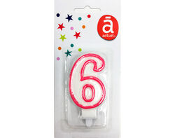 Imagem do produto vela de aniversário número 6 actuel branco com rebordo colorido