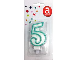 Imagem do produto vela de aniversário actuel branco com rebordo azul número 5