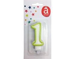 Imagem do produto vela de aniversário actuel branco com rebordo verde número 1