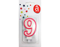 Imagem do produto vela de aniversário número 9 actuel branco com rebordo colorido