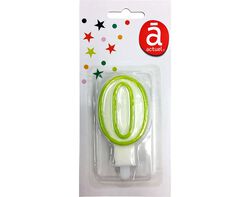 Imagem do produto vela de aniversário actuel branco com rebordo verde número 0