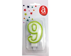 Imagem do produto vela de aniversário actuel branco com rebordo verde número 9