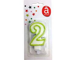 Imagem do produto vela de aniversário actuel branco com rebordo verde número 2