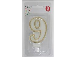 vela aniversário nº 9 actuel branco c/reb dourado product image