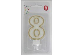 vela aniversário nº 8 actuel branco c/reb dourado product image